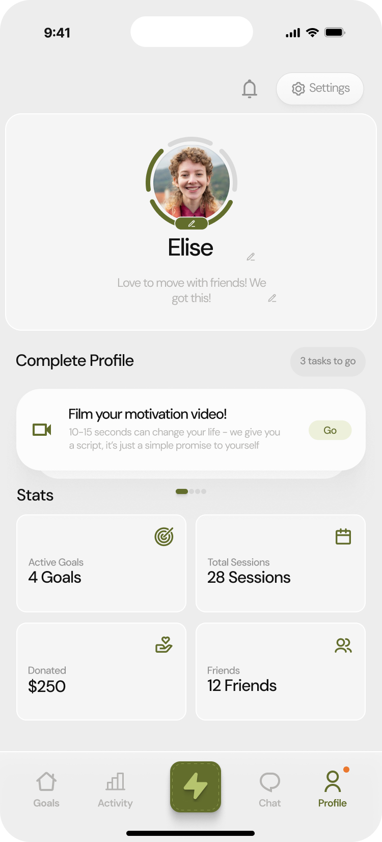 User profile with achievement streaks